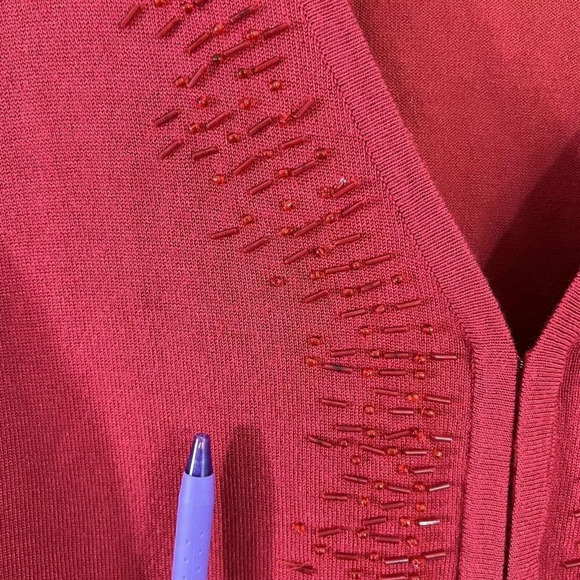Covington Red Beaded Cardigan Sweater Womens 16/18W Long Sleeve Hook and Eye - Picture 7 of 10